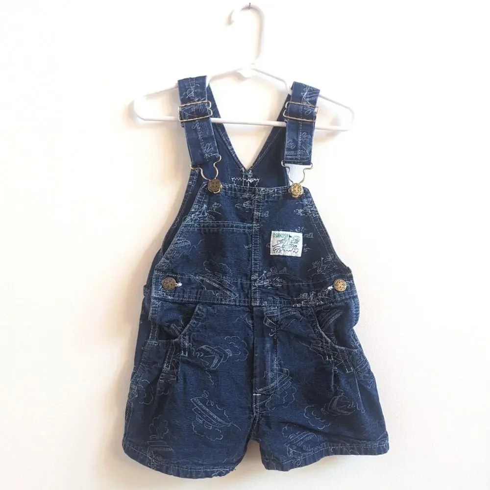 Vtg 90s Oshkosh Bgosh Shortalls Boys Sz 4T Denim Boat Nautical